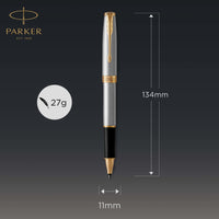 parker sonnet rollerball pen stainless steel with gold trim fine point black ink