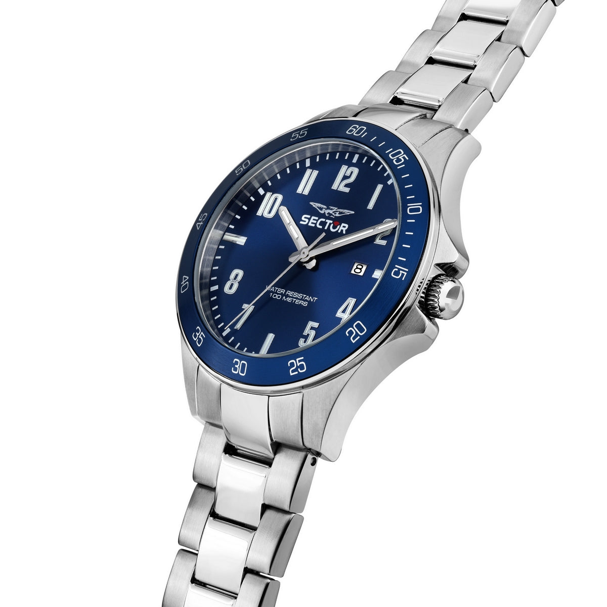 sector 230 43mm 3h blue dial stainless steel bracelet