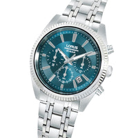 lorus quartz chronograph gents stainless steel blue dial bracelet watch