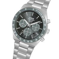 lorus solar chronograph gents stainless steel black dial bracelet watch