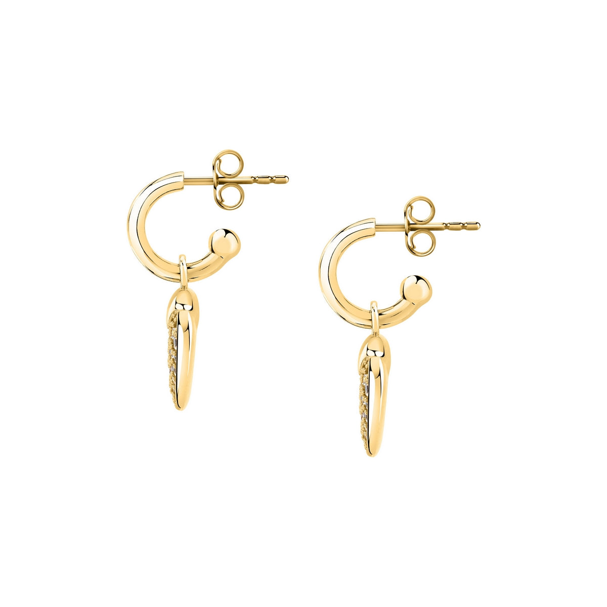 morellato 18k gold plated istanti  hoop earrings pave heart crystal