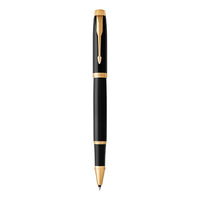 parker im black gold trim rollerball fine point black pen