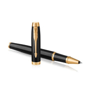 parker im black gold trim rollerball fine point black pen