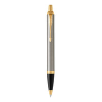 parker im ballpoint brushed metal gold trim medium point blue pen