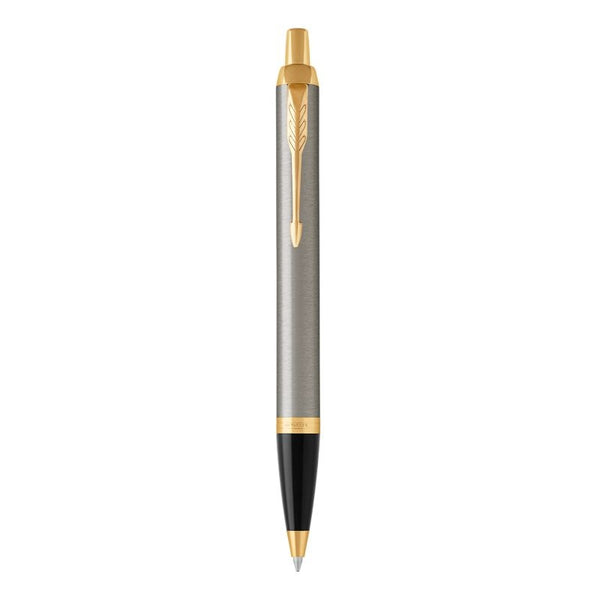 parker im ballpoint brushed metal gold trim medium point blue pen