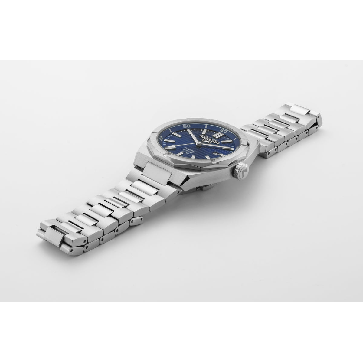 roamer stingray 42mm 3h blue dial stainless steel watch