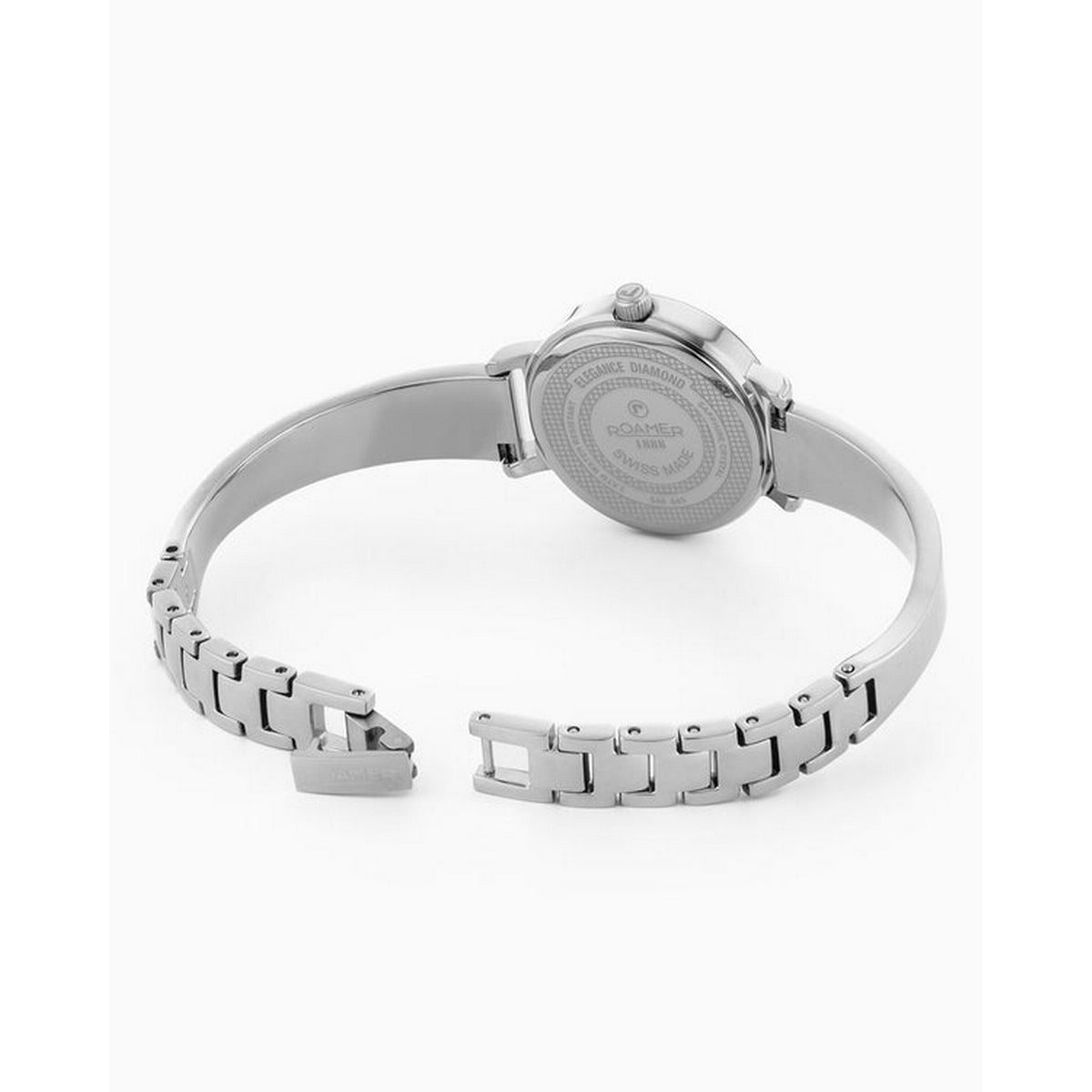 roamer elegance diamond round stainless steel black dial watch