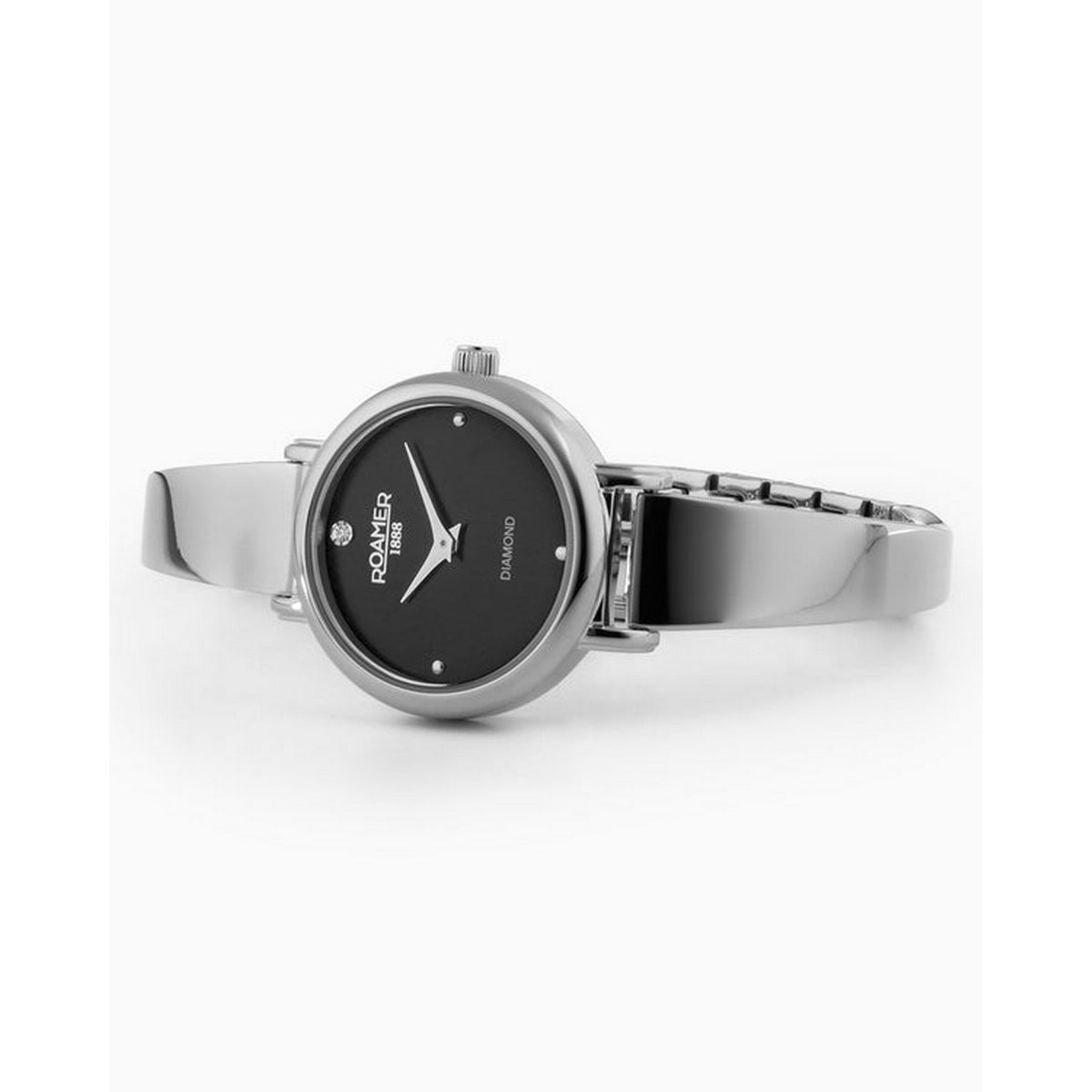 roamer elegance diamond round stainless steel black dial watch