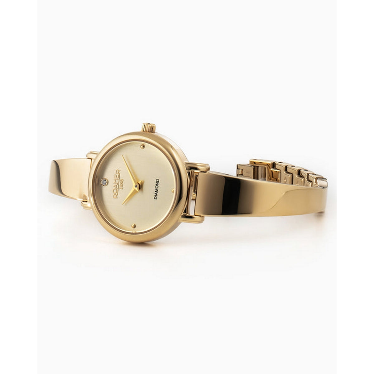 roamer elegance diamond round gold plated gold dial watch