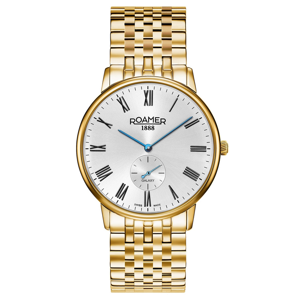 roamer galaxy gents gold plated white dial bracelet watch