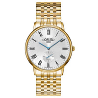 roamer galaxy gents gold plated white dial bracelet watch
