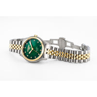 roamer cassandra diamond 31 mm two tone quartz watch green mop dial