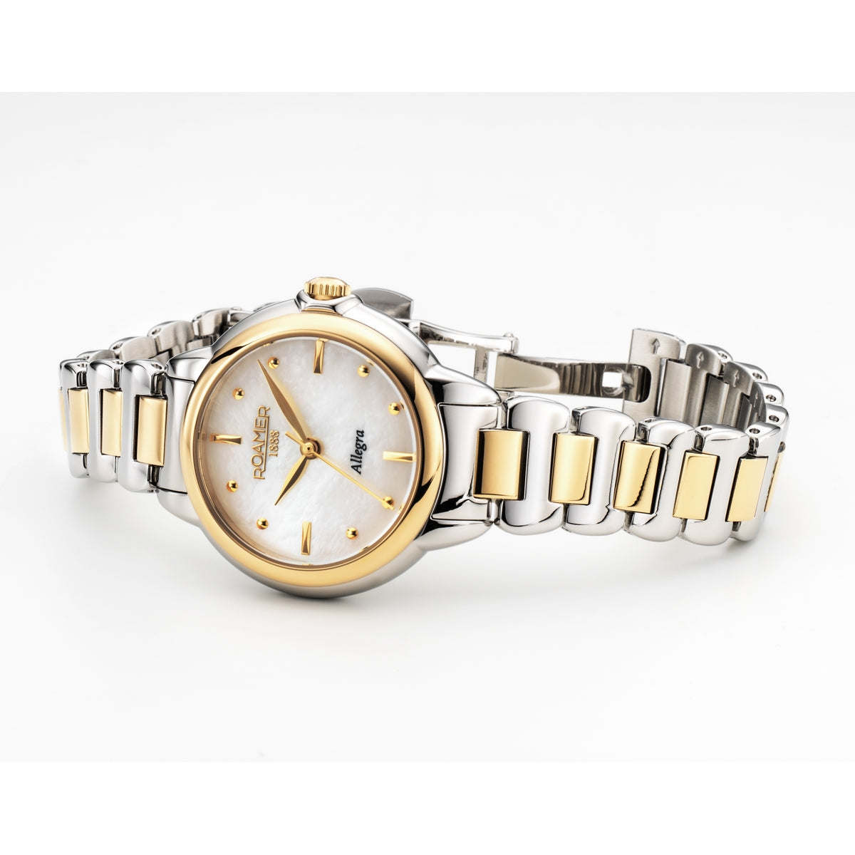 roamer allegra ladies two tone mop dial bracelet watch