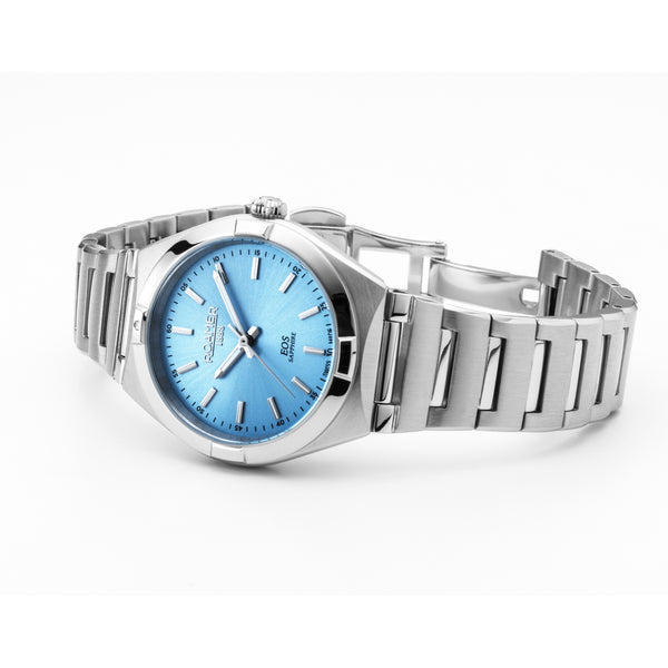 roamer eos classic ladies stainless steel blue dial bracelet watch