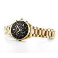 roamer pro chronograph gents gold plated black dial bracelet watch