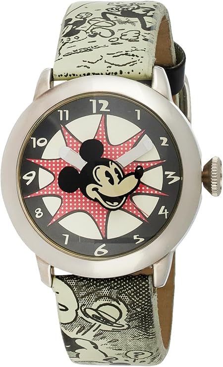 mickey mouse cartoon dial  leather strap watch