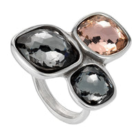 uno de 50 ladies silver-plated metal alloy ring with 2 grey and 1 salmon crystals