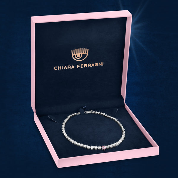 chiara ferragni chain necklace small chain with blue stone and white crystals 33cm + 7