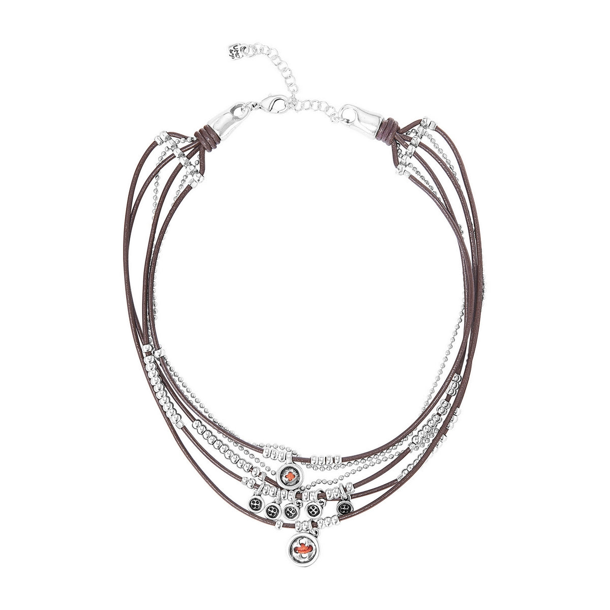 uno de 50 the crew metal necklace in leather clad with silver