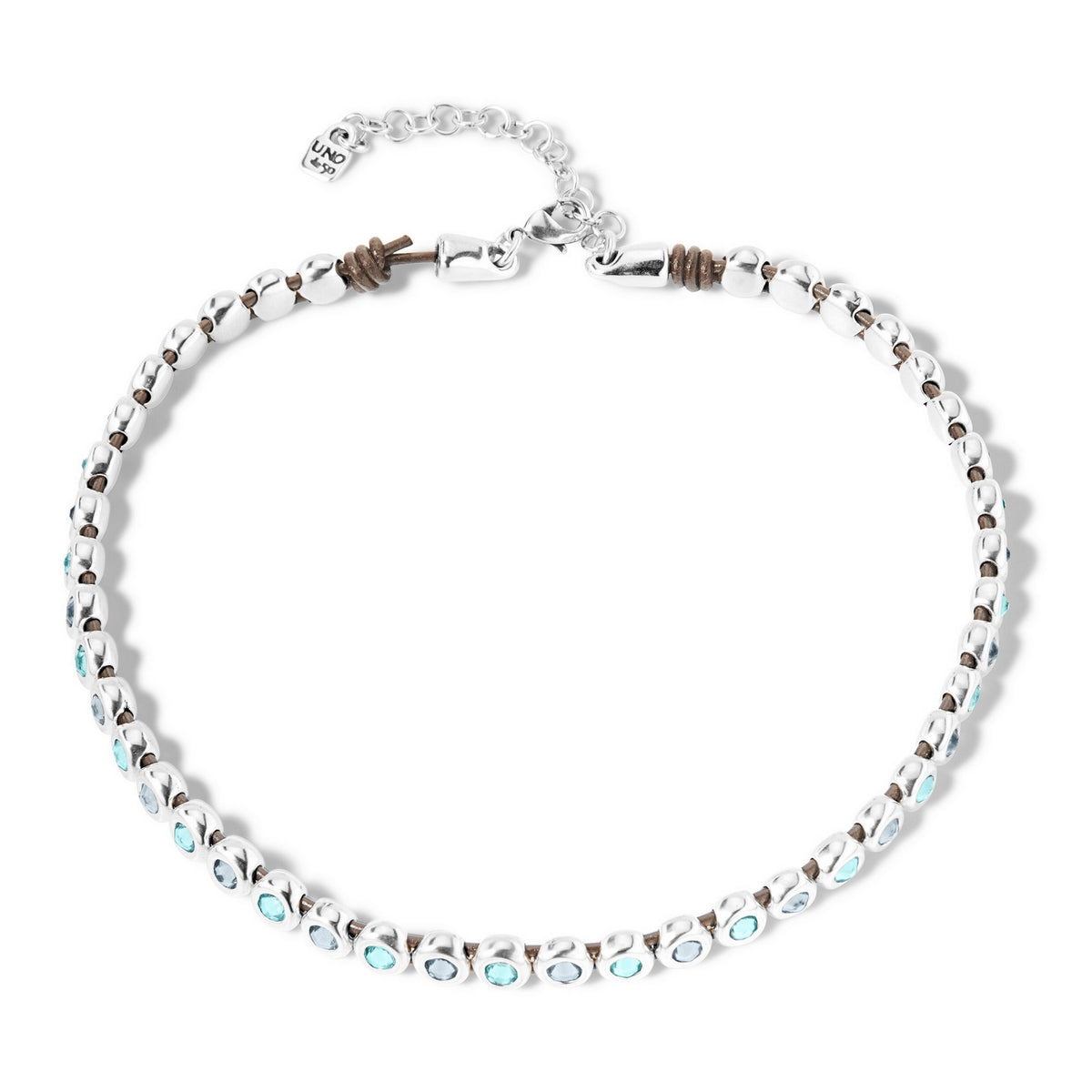 uno de 50 magic touch metal necklace in leather clad with silver and  swarovski� elements