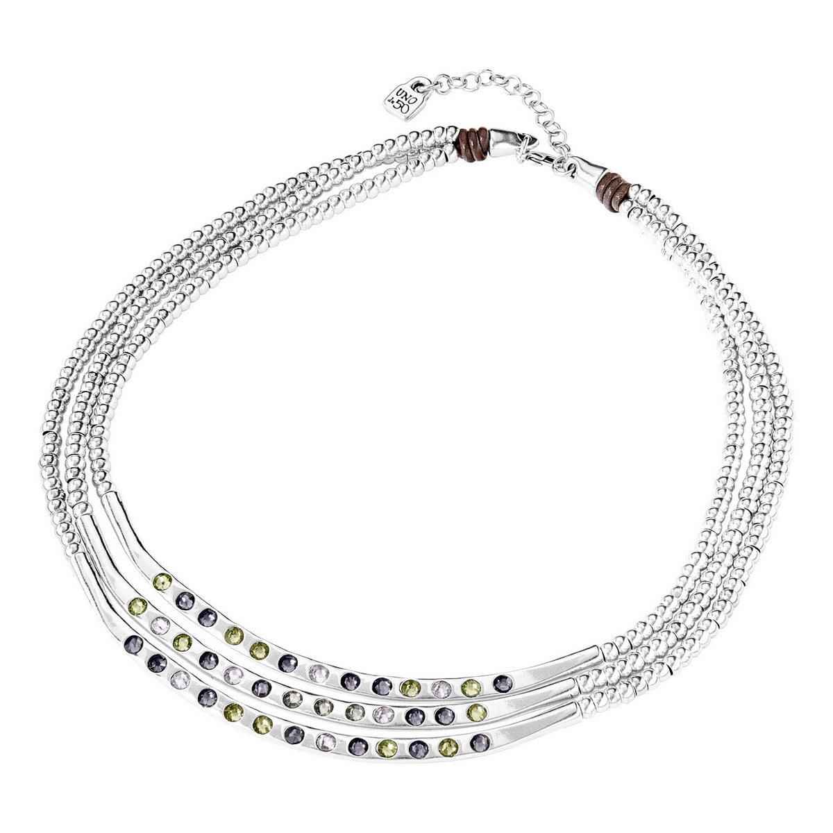 uno de 50 triple blueberries metal necklace in leather clad with silver and  swarovski� elements