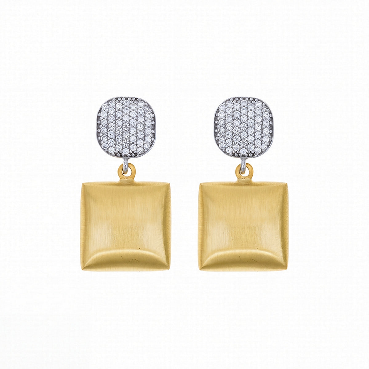 aquaforte i bicolore  brushed large square with round encrusted cz earrings