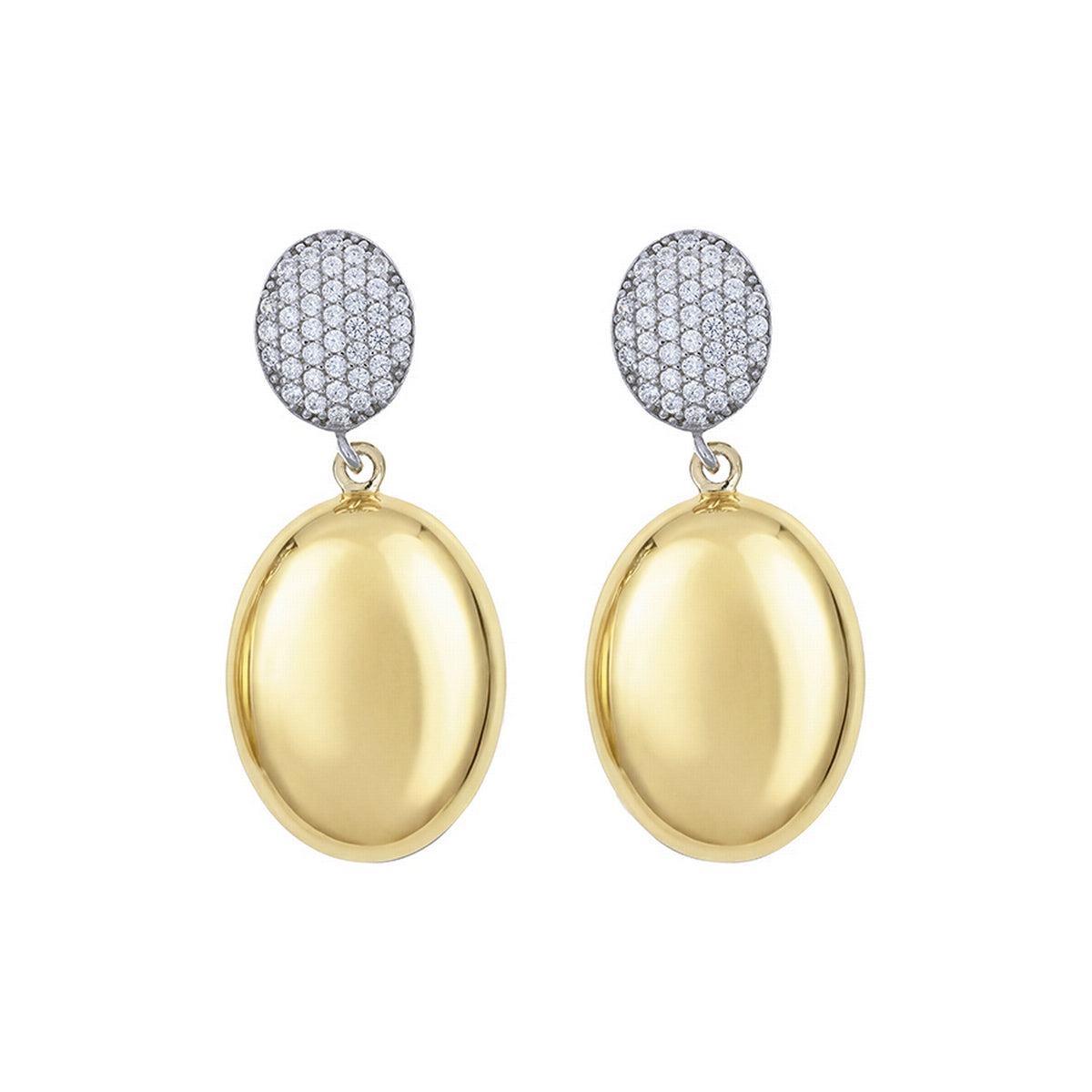 aquaforte i bicolore  brushed large oval with oval encrusted cz earrings
