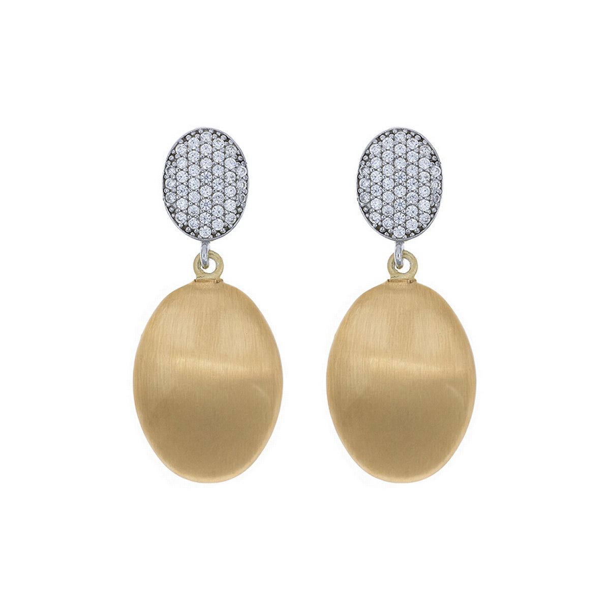 aquaforte i bicolore  brushed large oval with oval encrusted cz earrings