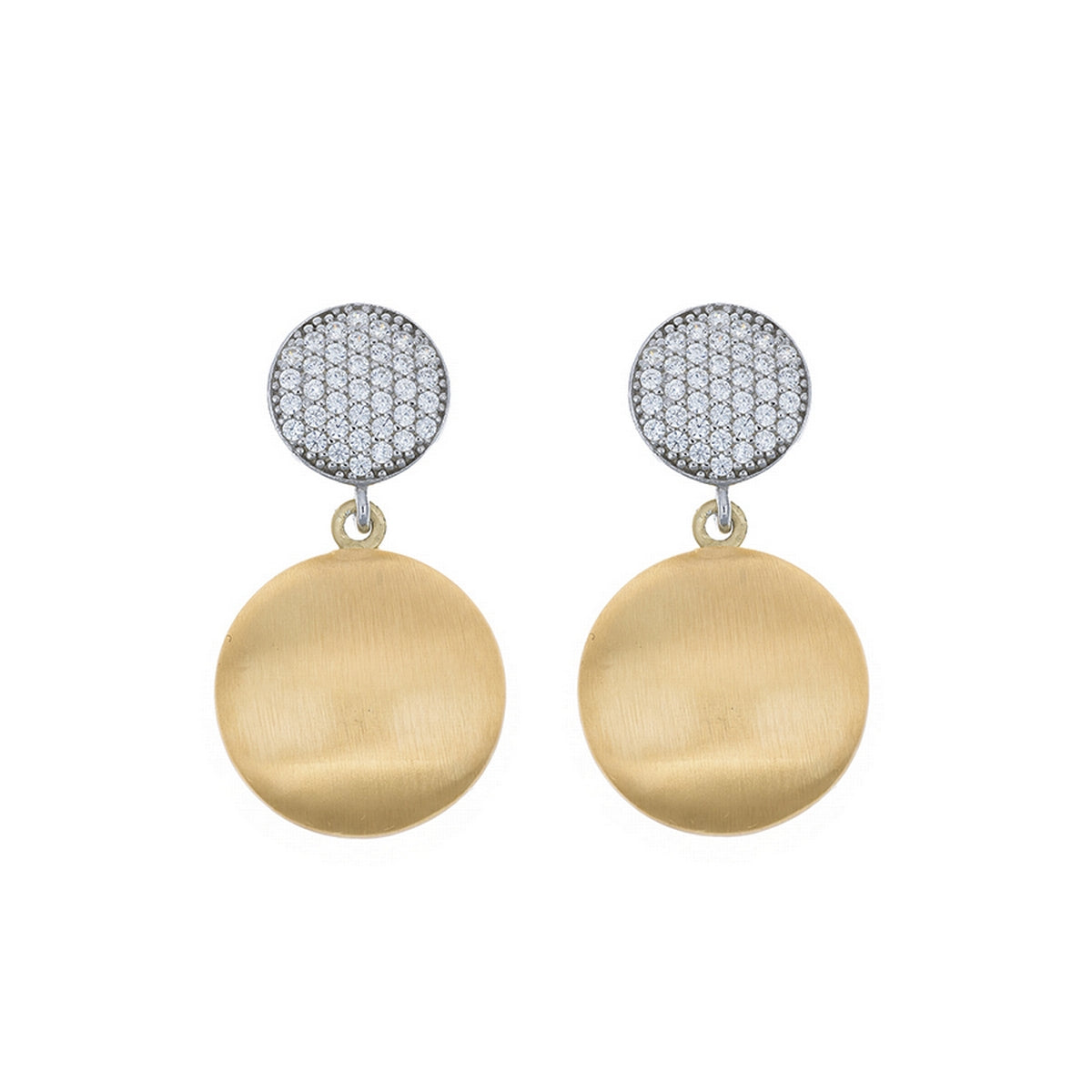 aquaforte i bicolore  brushed large round with round encrusted cz earrings