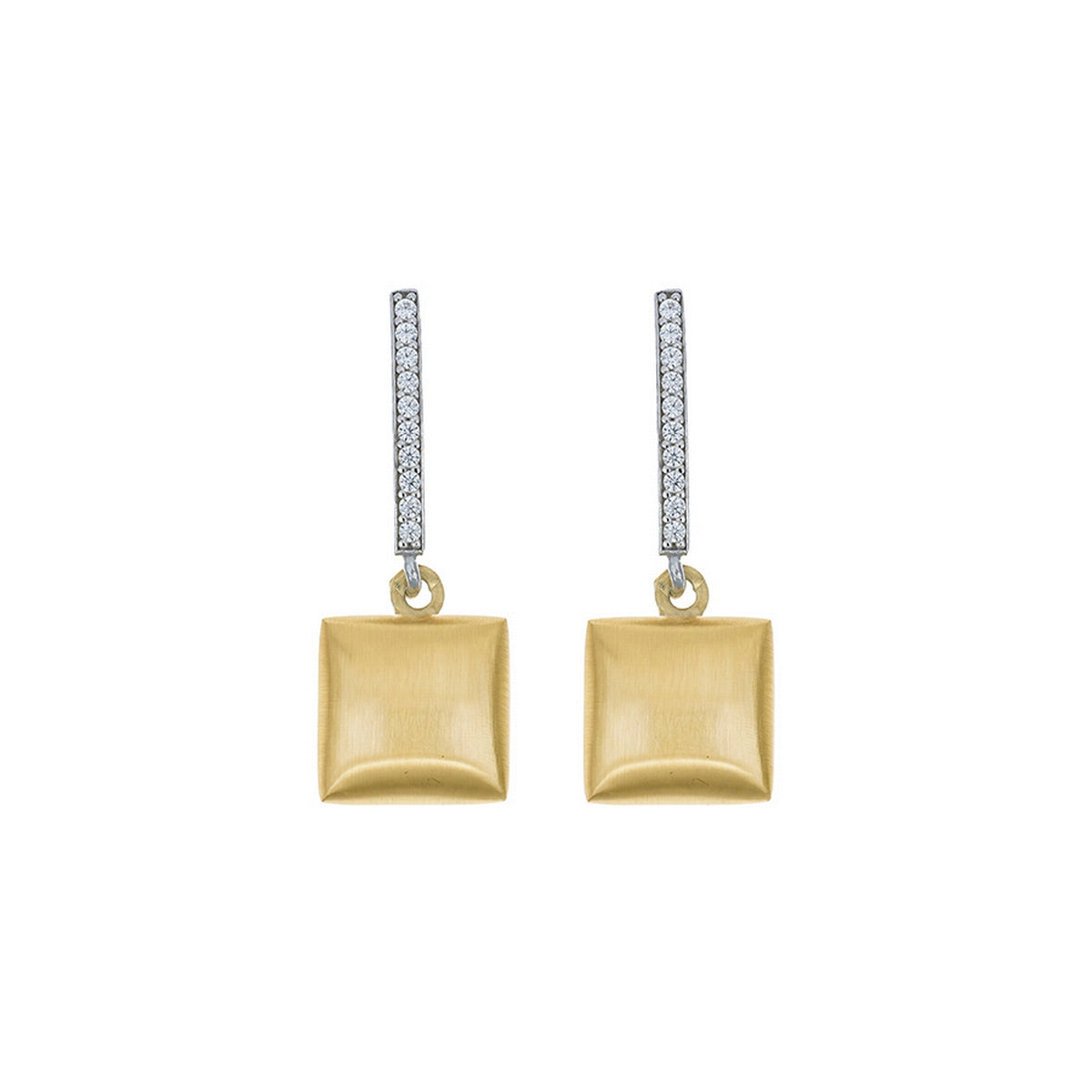 aquaforte i bicolore  brushed large square with curved encrusted cz earrings