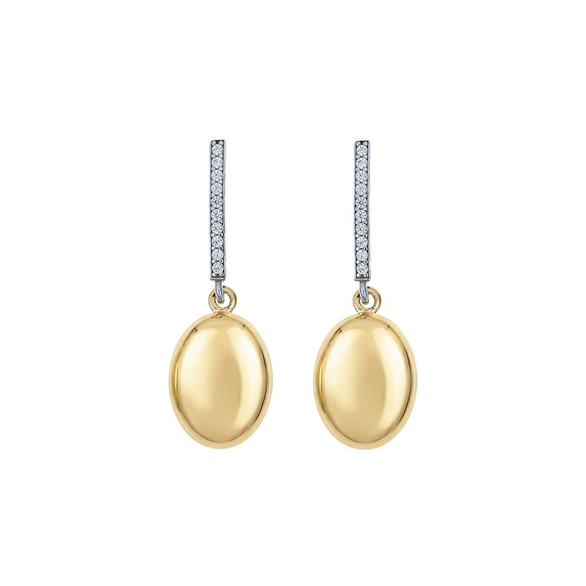 aquaforte i bicolore  polished large oval with curved encrusted cz earrings
