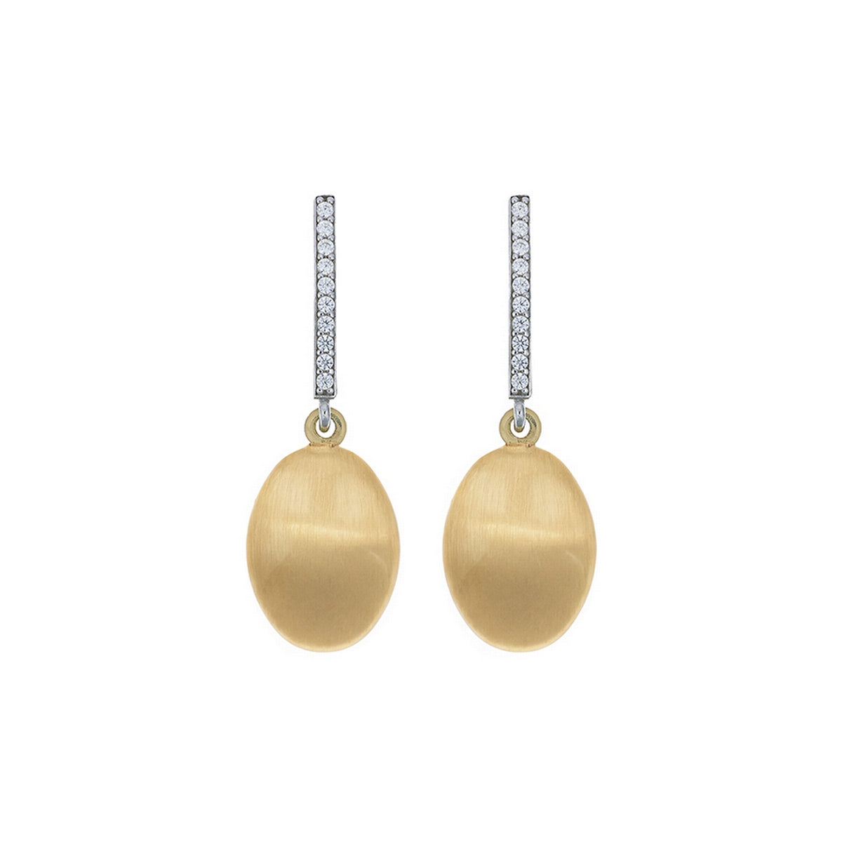 aquaforte i bicolore  brushed small oval with curved encrusted cz earrings
