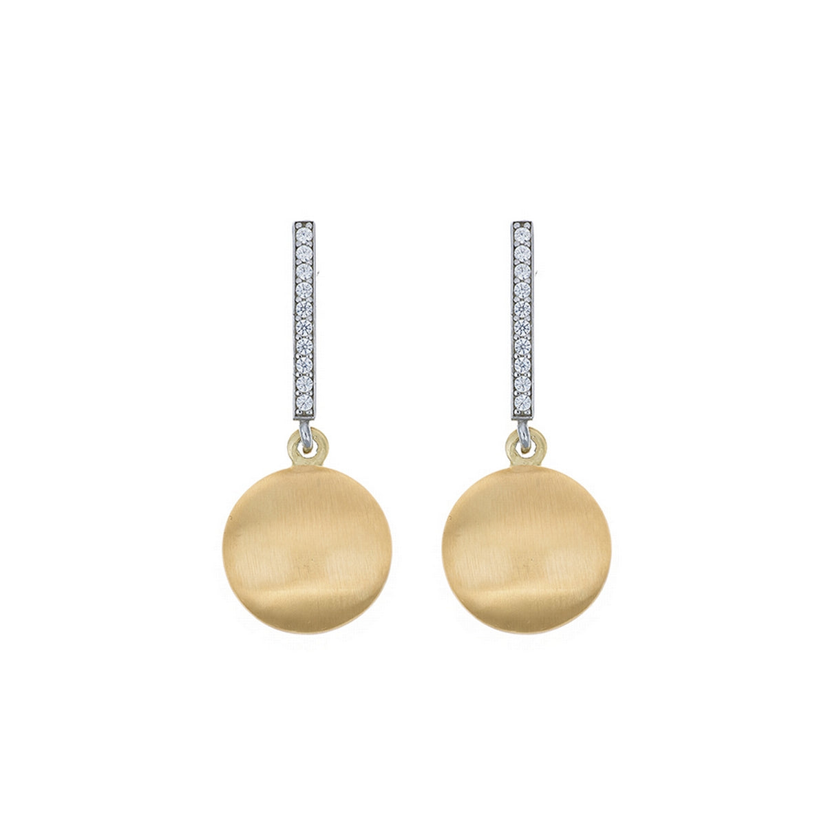 aquaforte i bicolore  brushed large round with curved encrusted cz earrings
