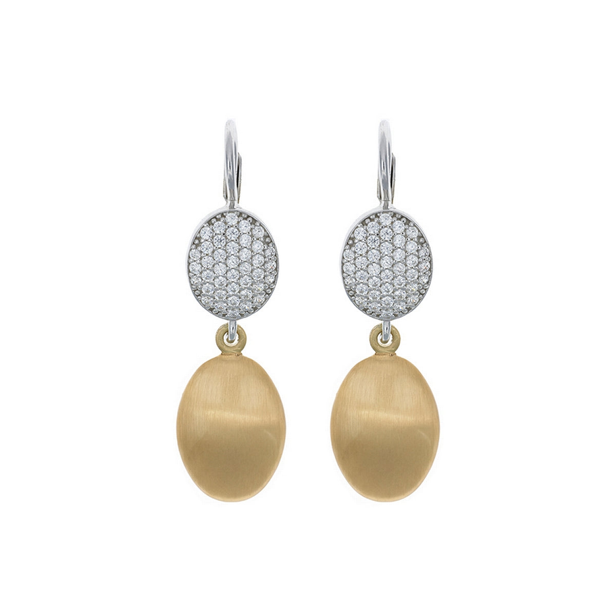 aquaforte i bicolore  brushed small oval with oval encrusted cz earrings