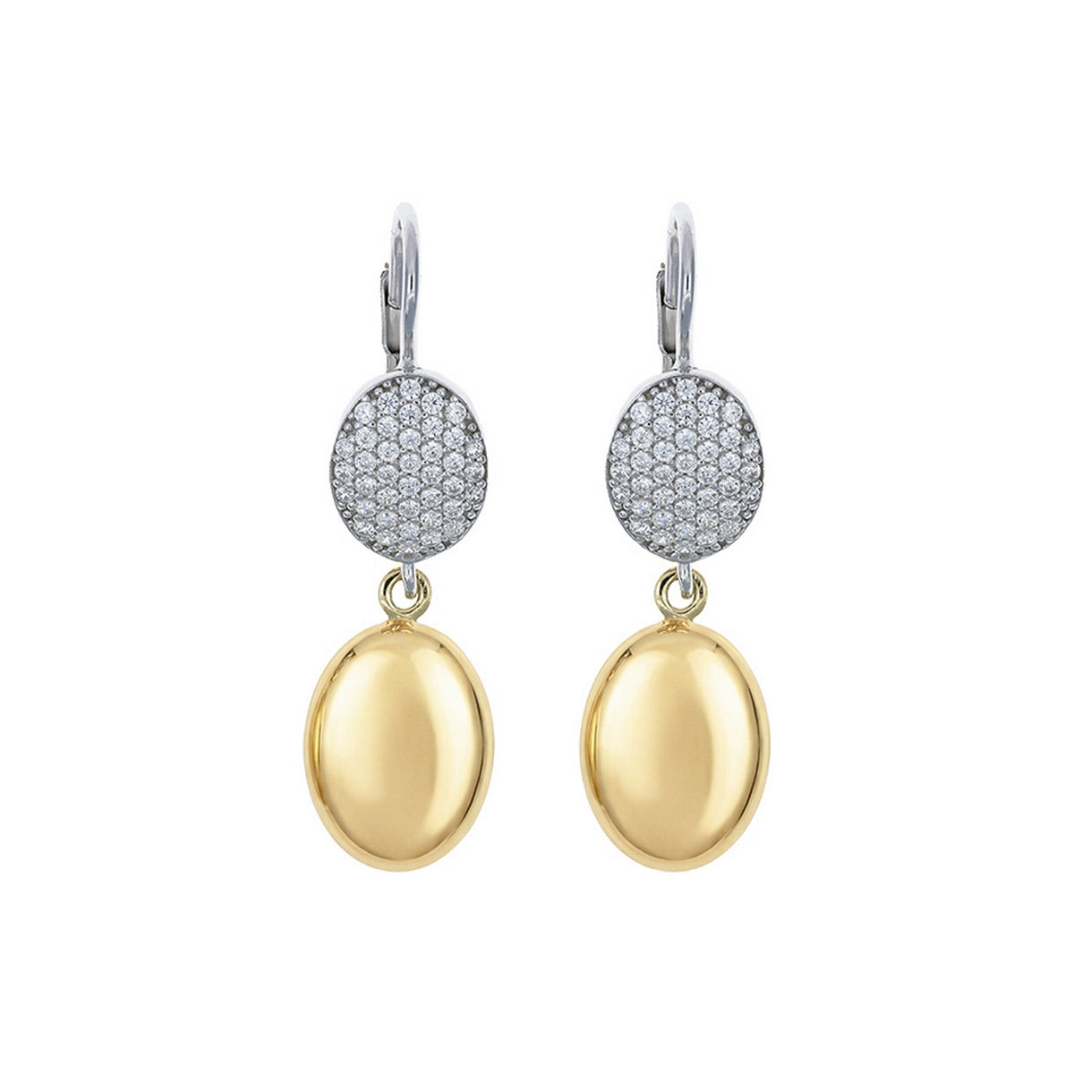 aquaforte  polished small oval with oval encrusted cz on hook earrings