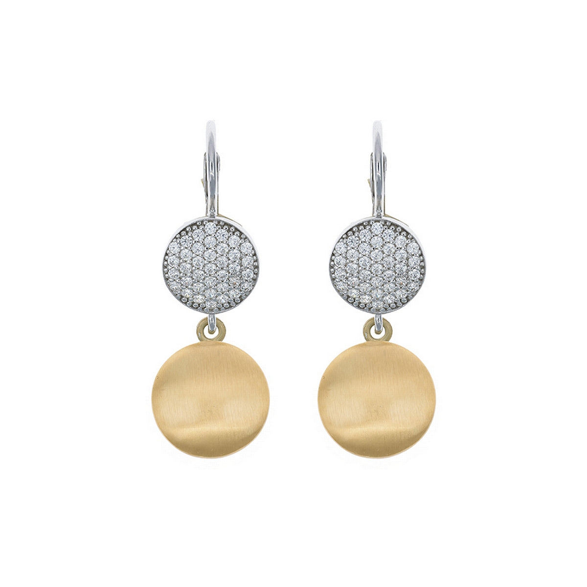 aquaforte i bicolore  brushed small round with round encrusted cz earrings