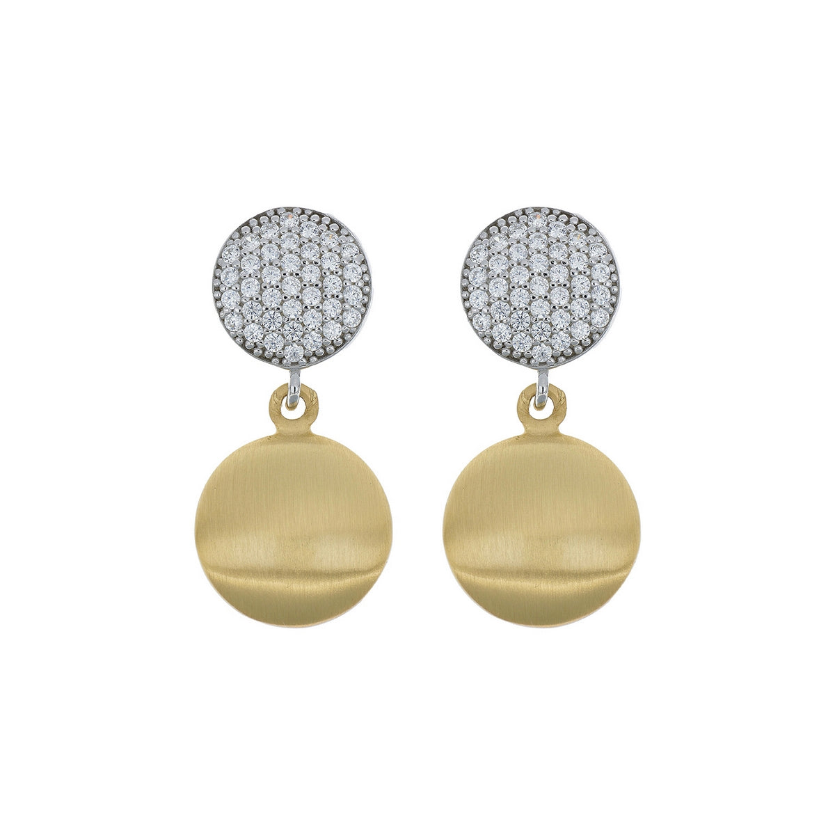 aquaforte  brushed small round with round encrusted cz earrings