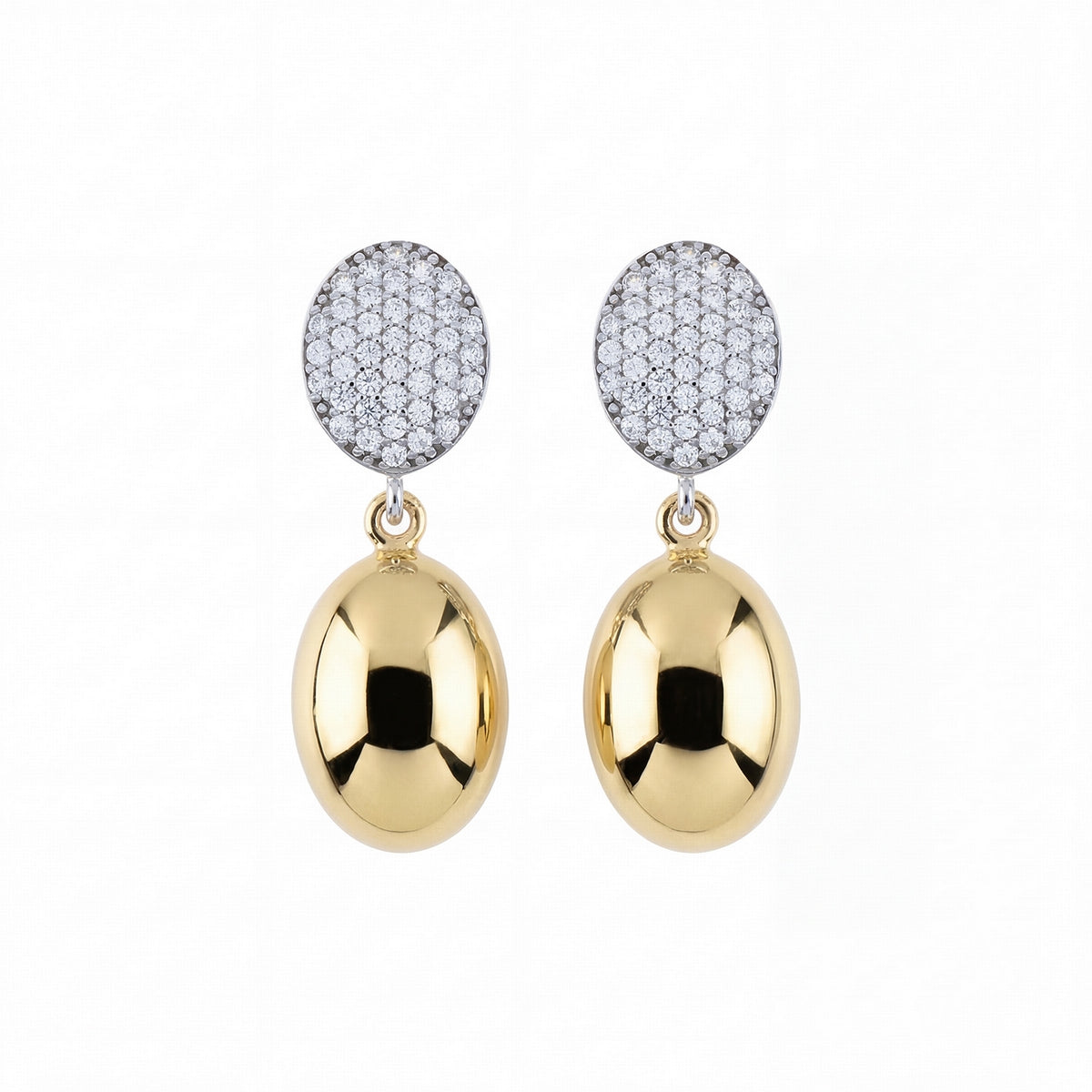 aquaforte  polished small oval with oval encrusted cz earrings