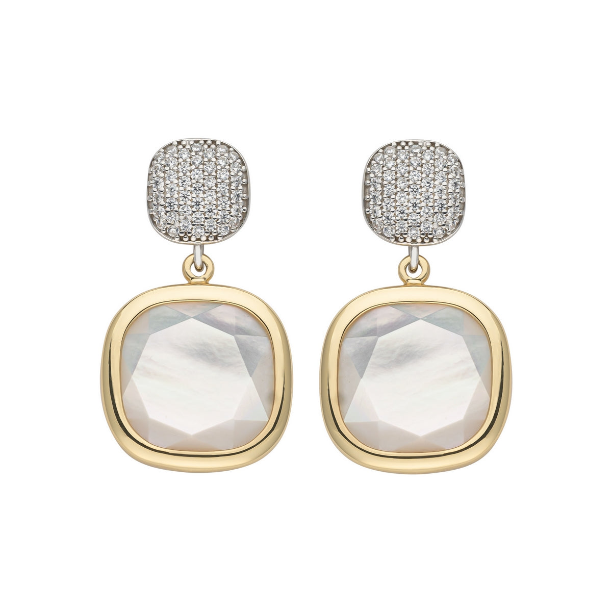 aquaforte i bicolore earrings with pave' cubic zirconia and mother of pearl