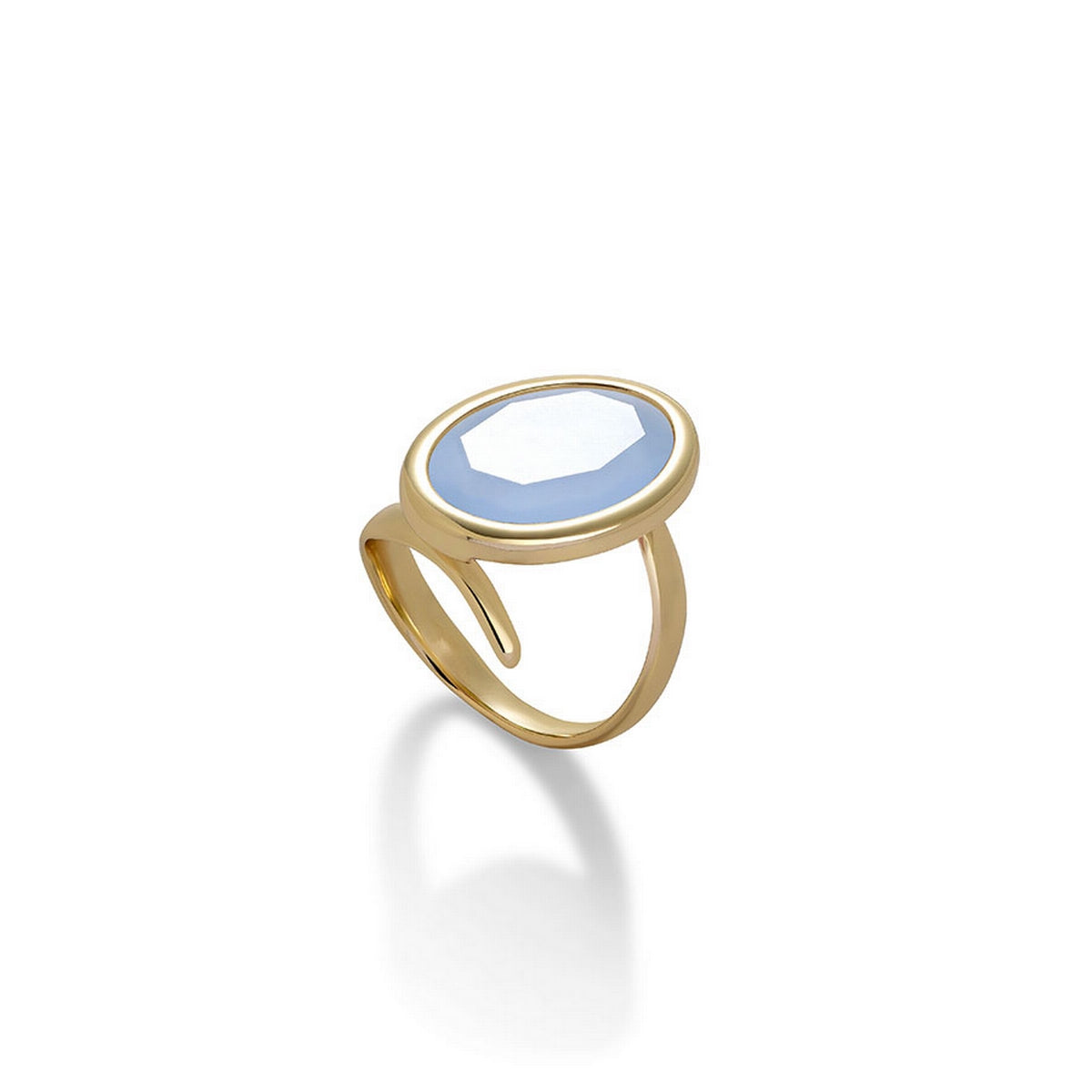 aquaforte caramelle ovali ring with milky blue faceted venitian glass