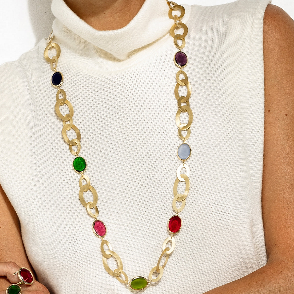 aquaforte caramelle vintage long necklace with seven multicolor glass pastes