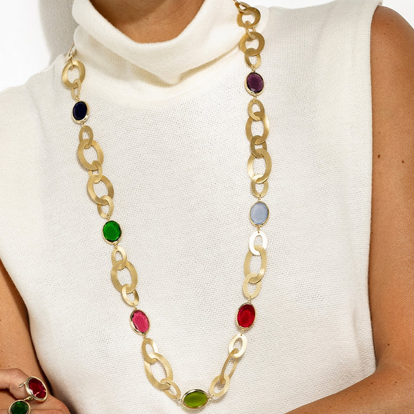 aquaforte caramelle vintage long necklace with seven multicolor glass pastes