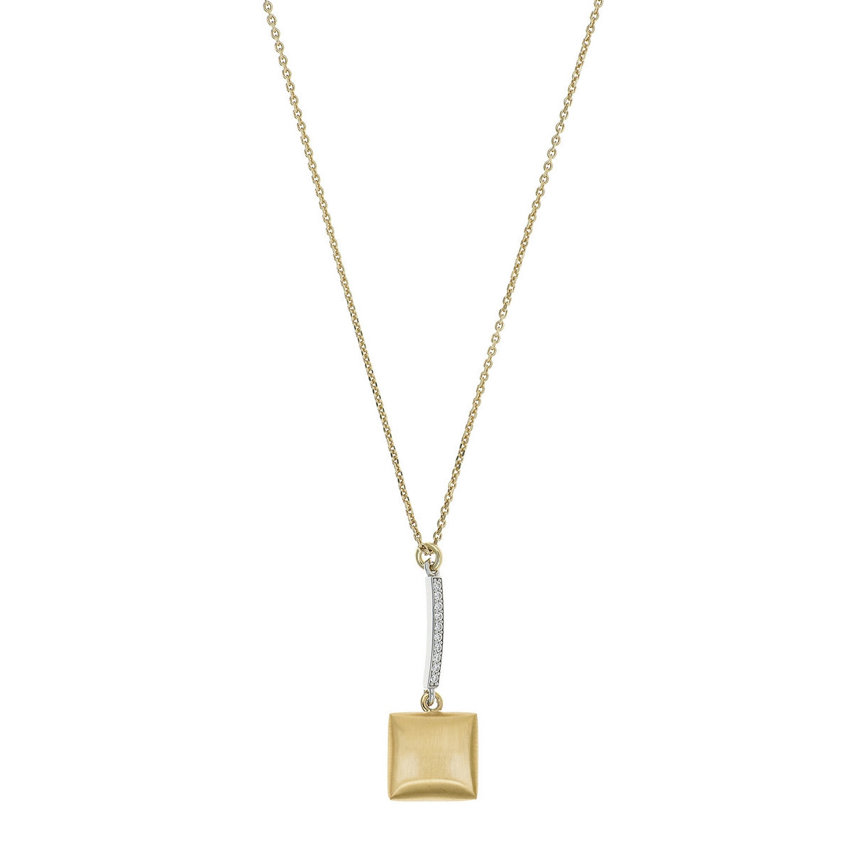 aquaforte i bicolore  brushed small square with curved encrusted cz pendant