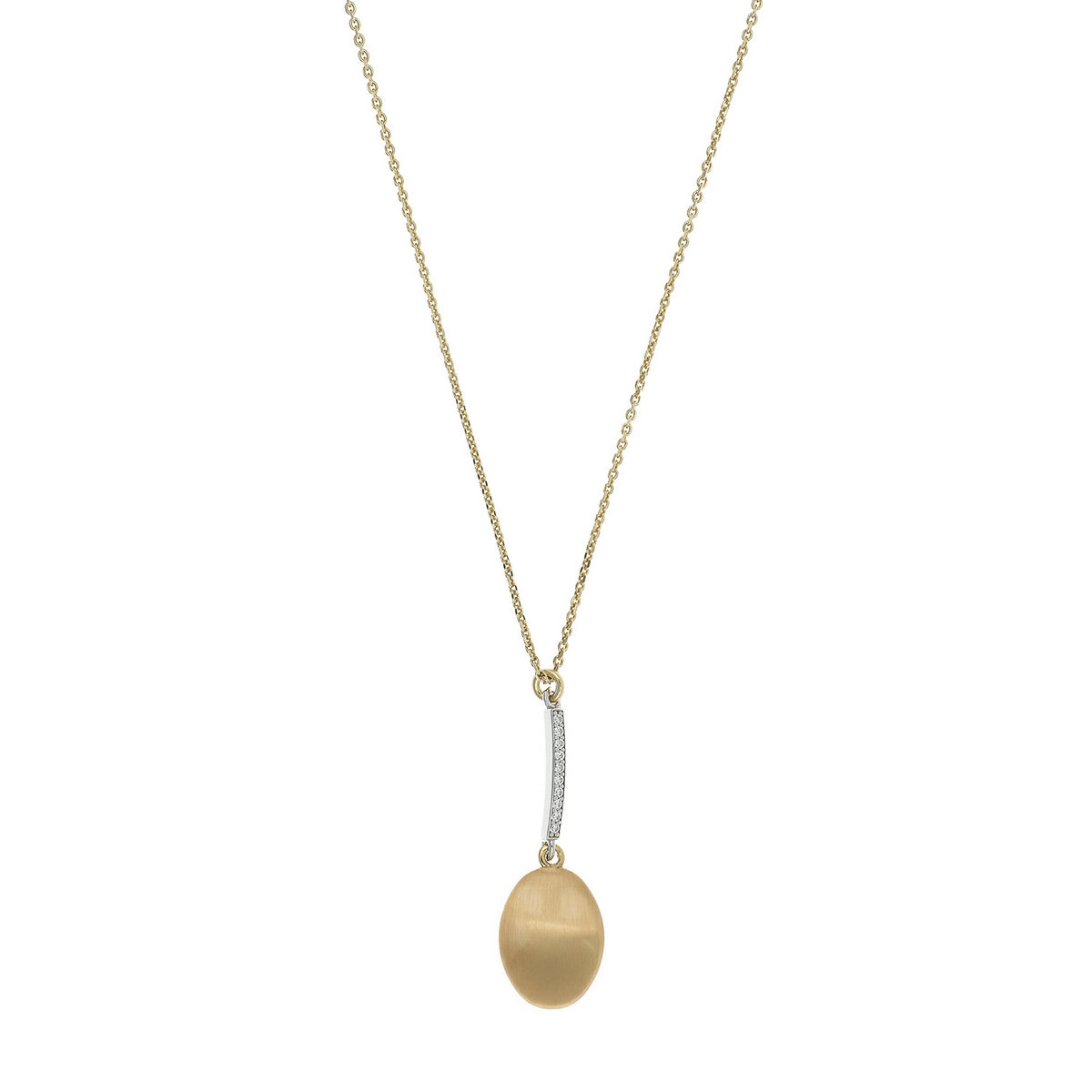 aquaforte i bicolore  brushed small oval with curved encrusted cz pendant