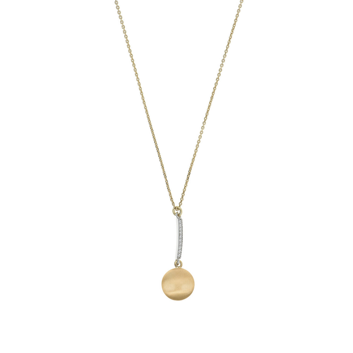 aquaforte i bicolore  brushed small round with curved encrusted cz pendant