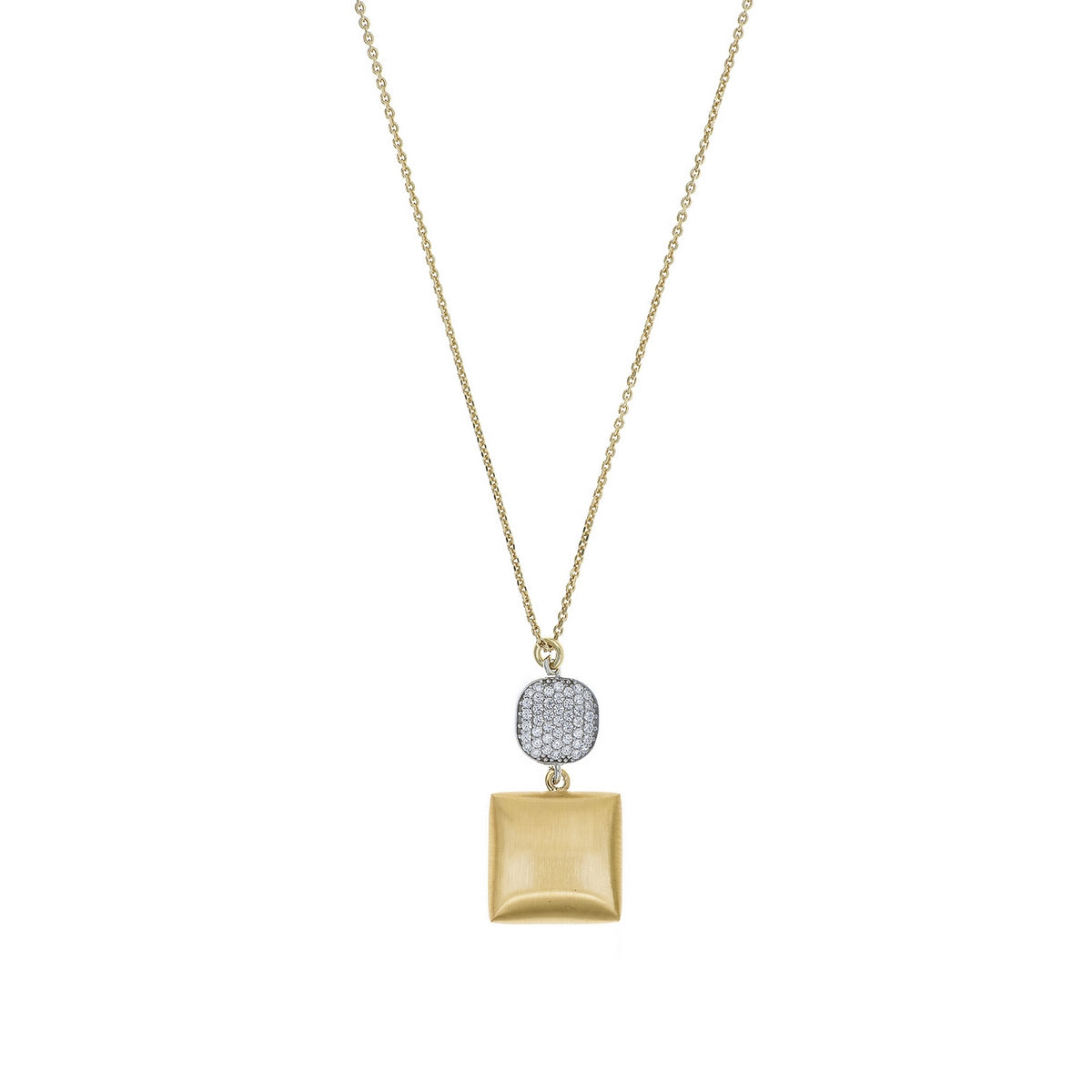 aquaforte i bicolore  brushed large square with round encrusted cz pendant