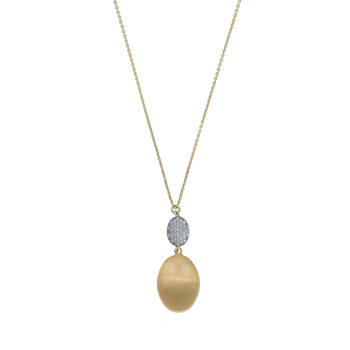 aquaforte i bicolore  brushed large oval with oval encrusted cz pendant