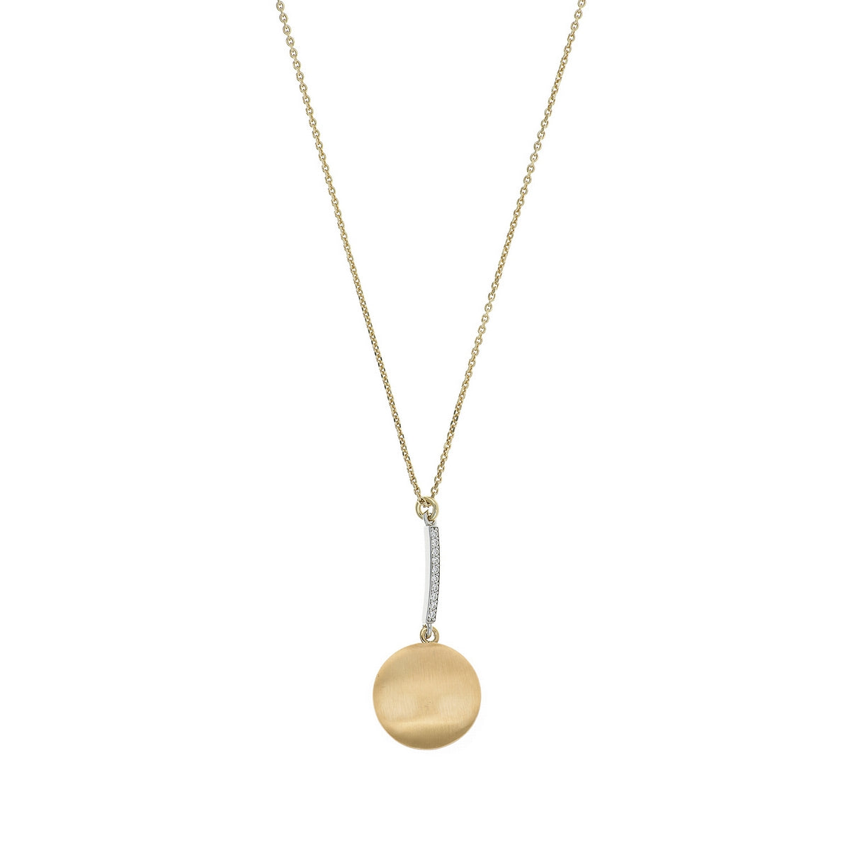 aquaforte i bicolore  brushed large round with curved encrusted cz pendant