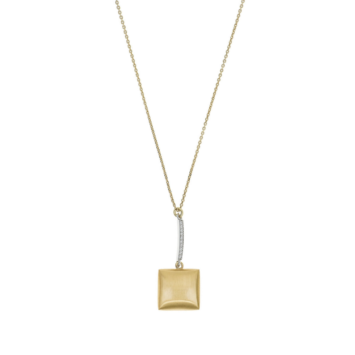 aquaforte i bicolore  brushed large square with curved encrusted cz pendant