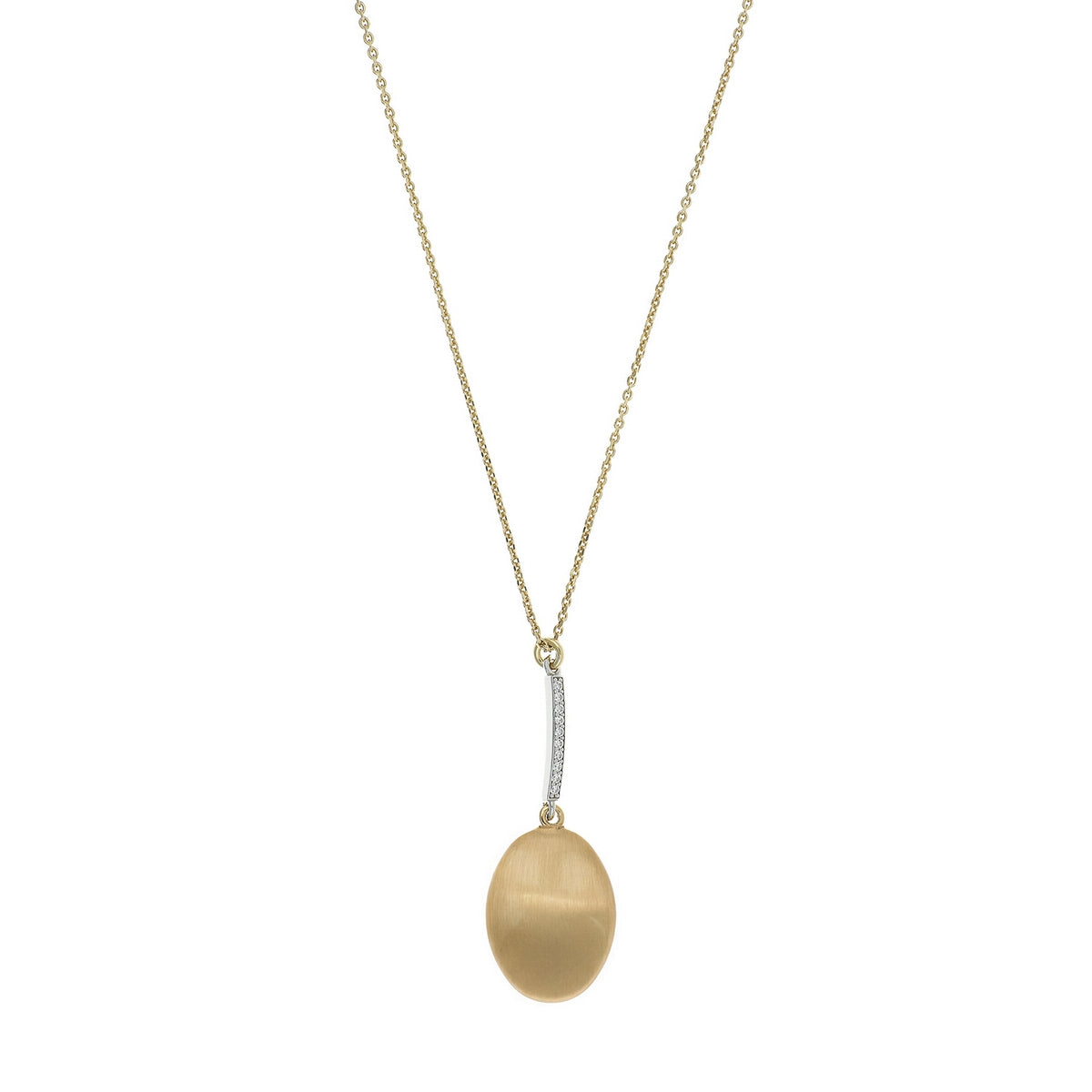 aquaforte i bicolore  brushed large oval with curved encrusted cz pendant
